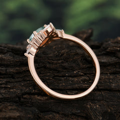 Vintage 1 Carat Oval Cut Cluster Moss Agate Engagement Ring