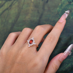 Vintage 1 Carat Oval Cut Cluster Garnet Engagement Ring