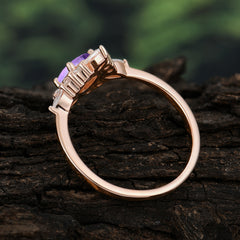 Vintage 1 Carat Oval Cut Cluster Amethyst Engagement Ring