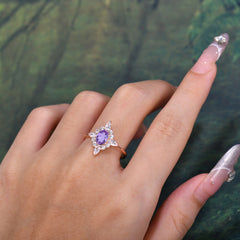 Vintage 1 Carat Oval Cut Cluster Amethyst Engagement Ring