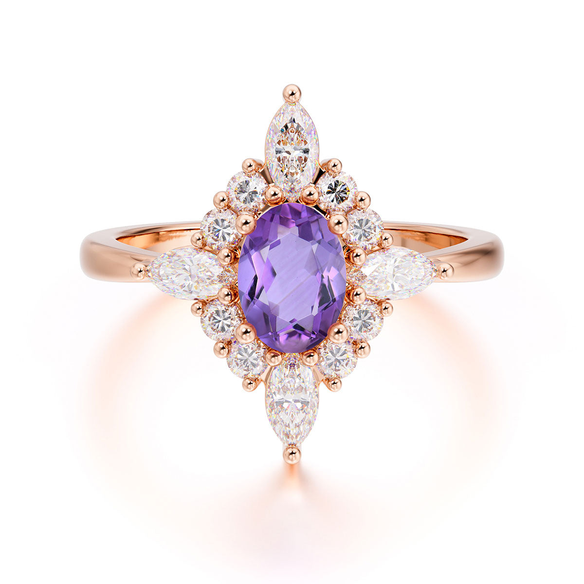 Vintage 1 Carat Oval Cut Cluster Amethyst Engagement Ring