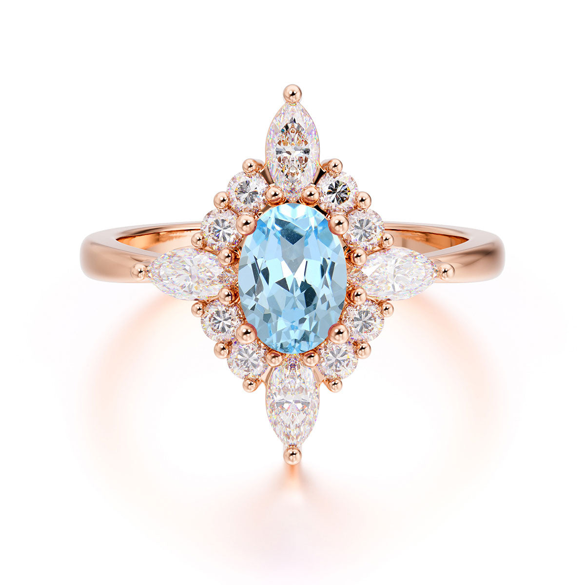 Vintage 1 Carat Oval Cut Cluster Aquamarine Engagement Ring
