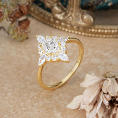 Vintage 1 Carat Oval Cut Cluster Moissanite Engagement Ring