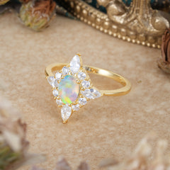 4 Prong Vintage 1 Carat Oval Cut Cluster Opal Engagement Ring