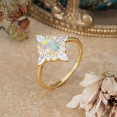 4 Prong Vintage 1 Carat Oval Cut Cluster Opal Engagement Ring