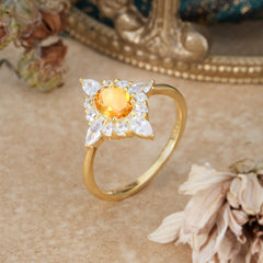 4 Prong Vintage 1 Carat Oval Cut Cluster Citrine Engagement Ring