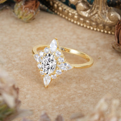 4 Prong Vintage 1 Carat Oval Cut Cluster Lab Diamond Engagement Ring