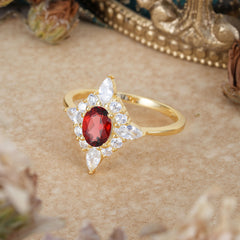 Vintage 1 Carat Oval Cut Cluster Garnet Engagement Ring