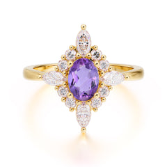 Vintage 1 Carat Oval Cut Cluster Amethyst Engagement Ring