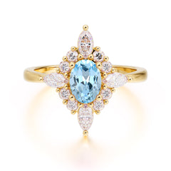 Vintage 1 Carat Oval Cut Cluster Aquamarine Engagement Ring