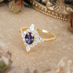 4 Prong Vintage 1 Carat Oval Cut Cluster Alexandrite Engagement Ring