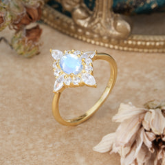 4 Prong Vintage 1 Carat Oval Cut Cluster Moonstone Engagement Ring