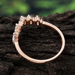 Baguette Cut Unique Moss Agate Promise Ring Curved Wedding Band