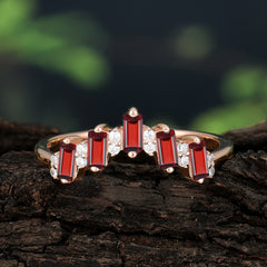 Baguette Cut Unique Garnet Promise Ring Curved Wedding Band