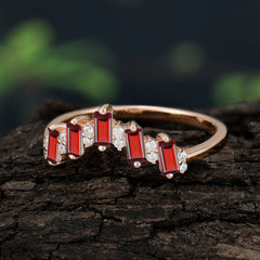 Baguette Cut Unique Garnet Promise Ring Curved Wedding Band