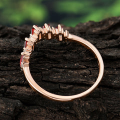 Baguette Cut Unique Garnet Promise Ring Curved Wedding Band
