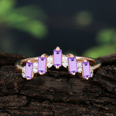 Baguette Cut Unique Amethyst Promise Ring Curved Wedding Band
