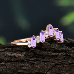 Baguette Cut Unique Amethyst Promise Ring Curved Wedding Band