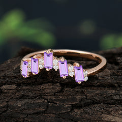 Baguette Cut Unique Amethyst Promise Ring Curved Wedding Band