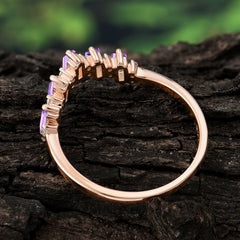 Baguette Cut Unique Amethyst Promise Ring Curved Wedding Band