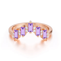 Baguette Cut Unique Amethyst Promise Ring Curved Wedding Band