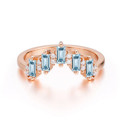 Baguette Cut Unique Aquamarine Promise Ring Curved Wedding Band