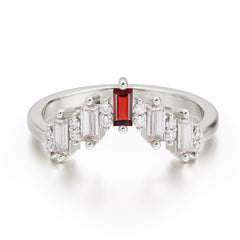 Baguette Cut Unique Garnet Promise Ring Curved Wedding Band