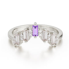 Baguette Cut Unique Amethyst Promise Ring Curved Wedding Band