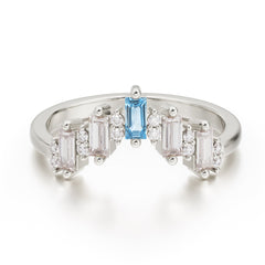 Baguette Cut Unique Aquamarine Promise Ring Curved Wedding Band
