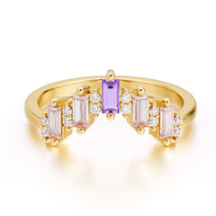 Baguette Cut Unique Amethyst Promise Ring Curved Wedding Band