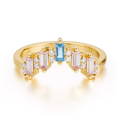 Baguette Cut Unique Aquamarine Promise Ring Curved Wedding Band