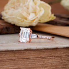 3 Carat Emerald Cut Moissanite Ring Three Stone Engagement Ring