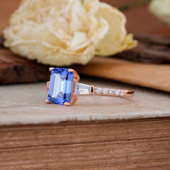 3 Carat Emerald Cut Sapphire Ring Three Stone Engagement Ring