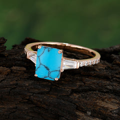 3 Carat Emerald Cut Turquoise Ring Three Stone Engagement Ring