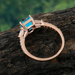 3 Carat Emerald Cut Turquoise Ring Three Stone Engagement Ring
