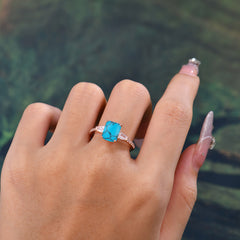 3 Carat Emerald Cut Turquoise Ring Three Stone Engagement Ring