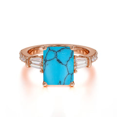 3 Carat Emerald Cut Turquoise Ring Three Stone Engagement Ring