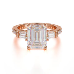 3 Carat Emerald Cut Moissanite Ring Three Stone Engagement Ring