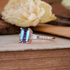 3 Carat Emerald Cut Alexandrite Ring Three Stone Engagement Ring