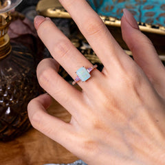 3 Carat Emerald Cut Opal Ring Three Stone Engagement Ring
