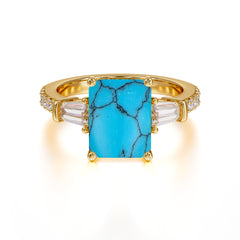 3 Carat Emerald Cut Turquoise Ring Three Stone Engagement Ring