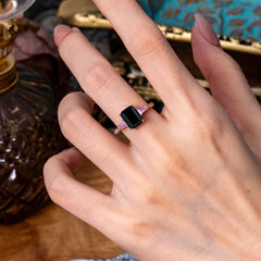 3 Carat Emerald Cut Black Onyx Ring Three Stone Engagement Ring