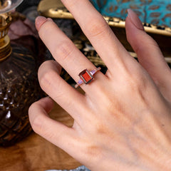 3 Carat Emerald Cut Garnet Ring Three Stone Engagement Ring