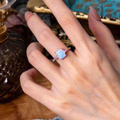 3 Carat Emerald Cut Moonstone Ring Three Stone Engagement Ring