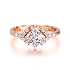Dainty Princess Cut Moissanite Enagement Ring Vintage Side Stone Ring