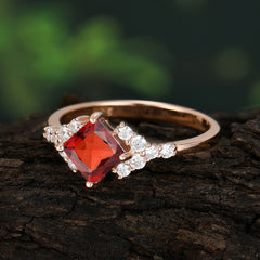 Dainty Princess Cut Garnet Enagement Ring Vintage Side Stone Ring