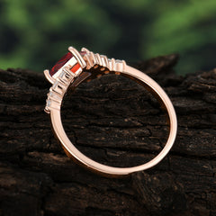 Dainty Princess Cut Garnet Enagement Ring Vintage Side Stone Ring