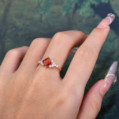 Dainty Princess Cut Garnet Enagement Ring Vintage Side Stone Ring