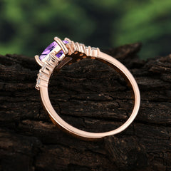 Dainty Princess Cut Amethyst Enagement Ring Vintage Side Stone Ring