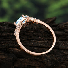 Dainty Princess Cut Aquamarine Enagement Ring Vintage Side Stone Ring